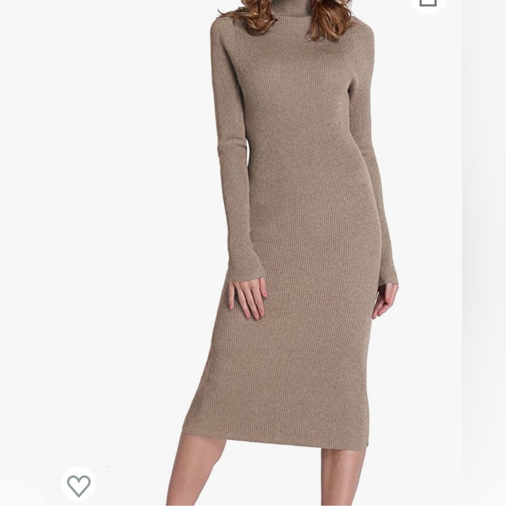 Rocorose Women's Turtleneck Ribbed Elbow Long Sleeve Knit Sweater Dress NWT